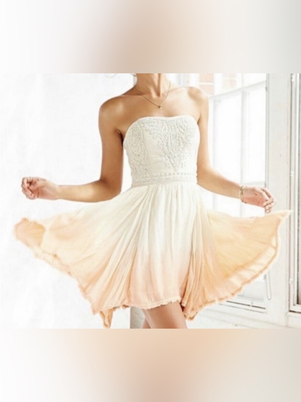 ecote Strapless Embellished Mini Dress in White & Pink Size Small